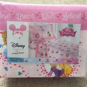 Disney Princess Full Flannel Sheet Set New